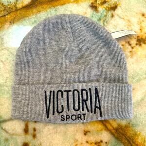NWT Victoria Sport Gray Knit Beanie Embroidered Logo by Victoria’s Secret One Sz